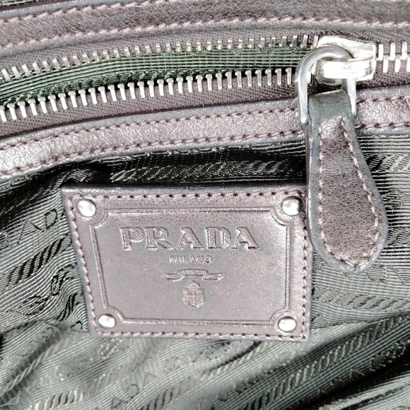 PRADA Handbag - Olive Green Nylon & Leather Trim w/ lock & key. - Picture 12 of 14